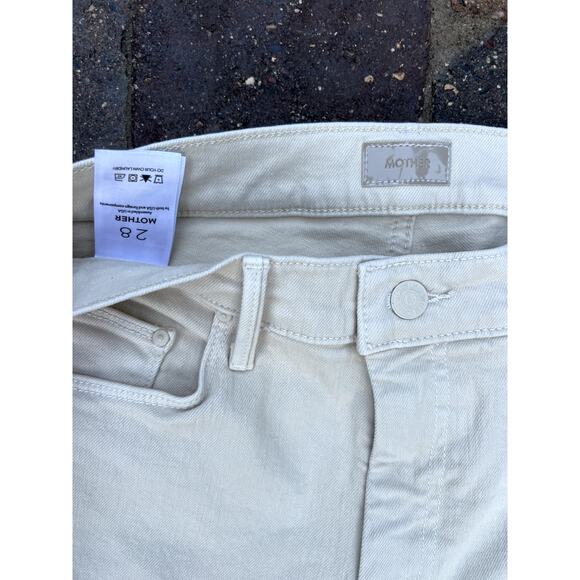 Mother mid rise weekender fray flare mottled cream jeans size 28x31 - Picture 7 of 7